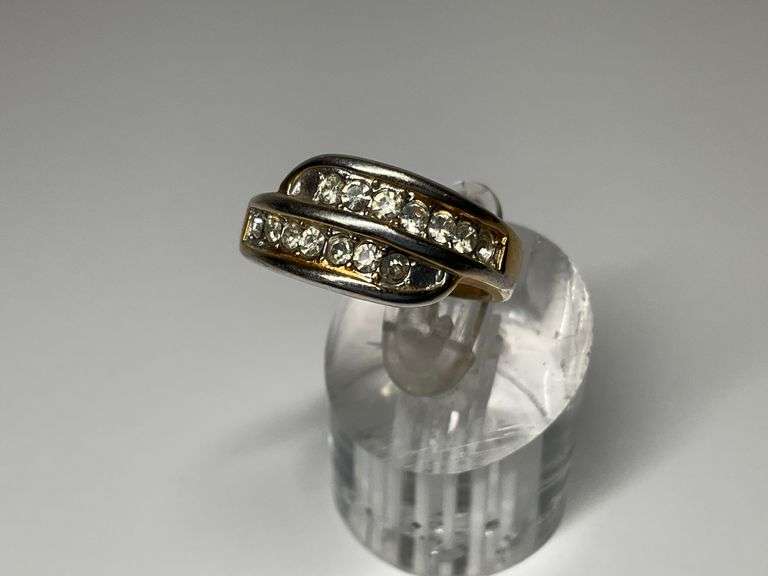 18K Gold Filled Two Row Stone Set Ring image