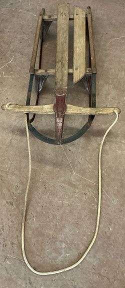 Vintage Wooden Sled with Metal Runners... missing a board image