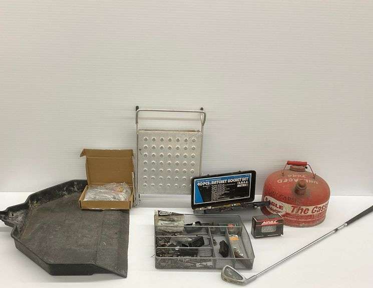 Mixed Lot: Little Giant Work Platform, Ratchet Socket Set, Golf Club, and More image