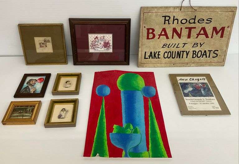 Assortment of Framed Art and Boat Sign image