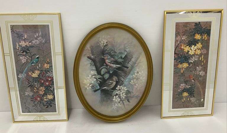 Three Framed Bird and Floral Prints image