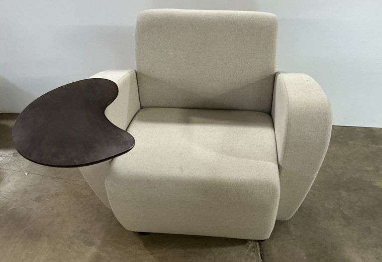 Modern Off-White Armchair with Attached Side Table image
