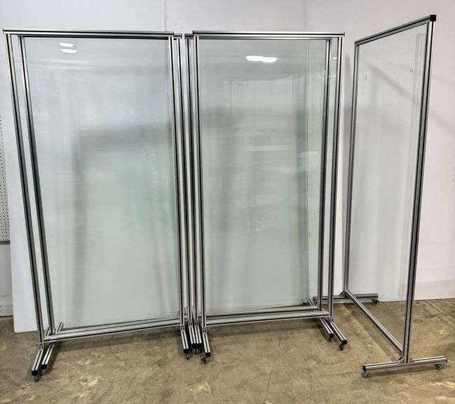Set of Five Mobile Partitions with Aluminum Frames and Glass Panels image