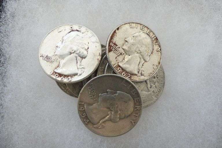 Ten Silver Washington Quarters - pre-1965 image