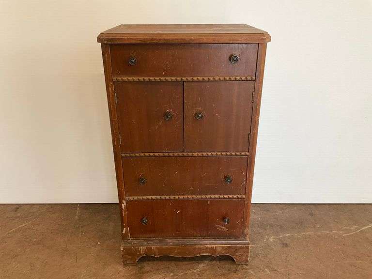 Vintage Wooden Sewing Cabinet with Drawers and Doors... Made in Rockford, IL image