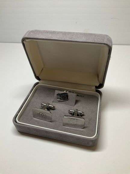 Sterling Silver Monogrammed Cufflink and Tie Tack Set image