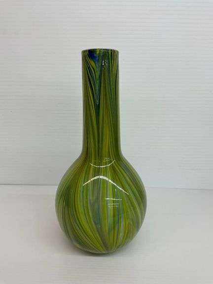 Green and Blue Swirl Art Glass Vase image