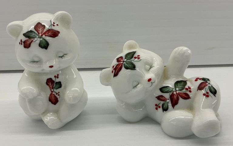 Fenton Hand Painted Christmas Bear Figurines image