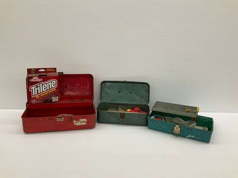 Lot of 3 Fishing Tackle Boxes with Fishing Line, Lures and Accessories image