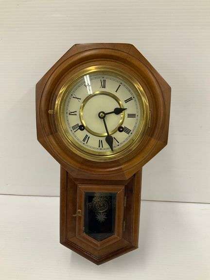 Wooden Key Wind Wall Clock with Decorative Pendulum ... No Key image