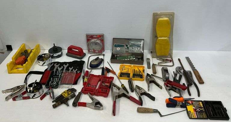 Assorted Lot of Hand Tools, Drill Bits, Clamps, and More image