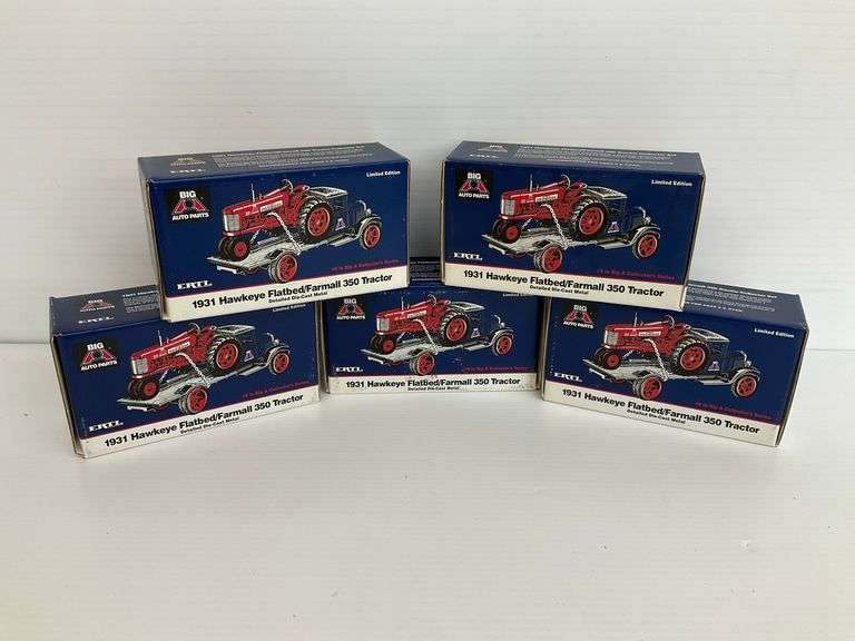Five Ertl 1931 Hawkeye Flatbed/Farmall 350 Tractor Die-Cast Models image