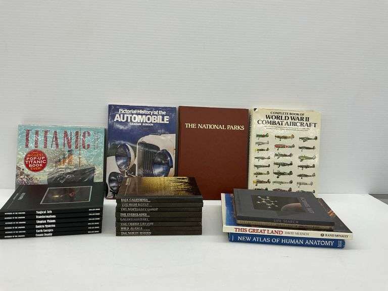 Mixed Lot of Books: Titanic Pop-Up, Automobiles, National Parks, WWII Aircraft, Mysteries of the Unknown, and More image