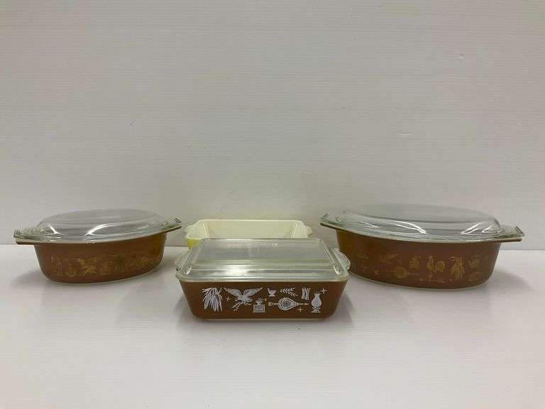 Pyrex Early American Pattern & Yellow Casserole Dishes image