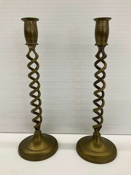 Pair of Jack Housman India Brass Candlestick Holders with Twisted Design image