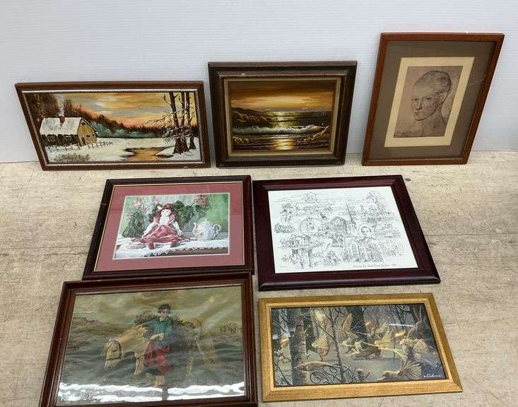 Collection of Seven Framed Wall Art Pieces image