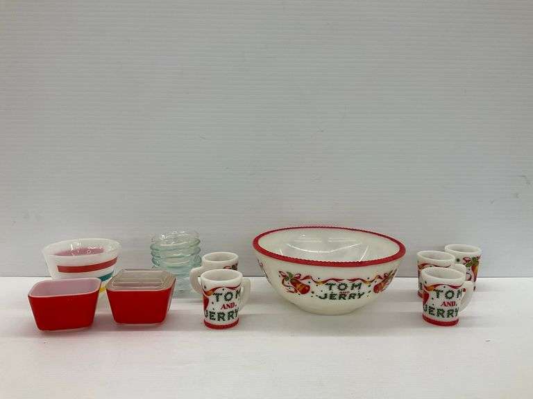 Fire King & Pyrex Glassware Tom & Jerry Bowl, Mugs, & Assorted Pieces image