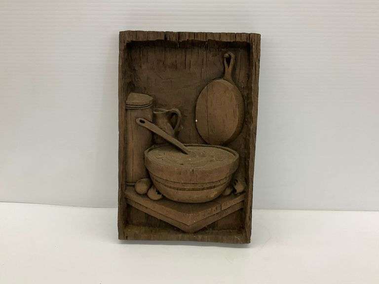 Carved Wooden Kitchen Still Life Wall Hanging image