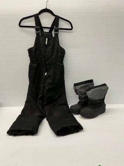 Kids' Black Snow Bibs (Size S 6-7) and Columbia Snow Boots (Size US 3) image