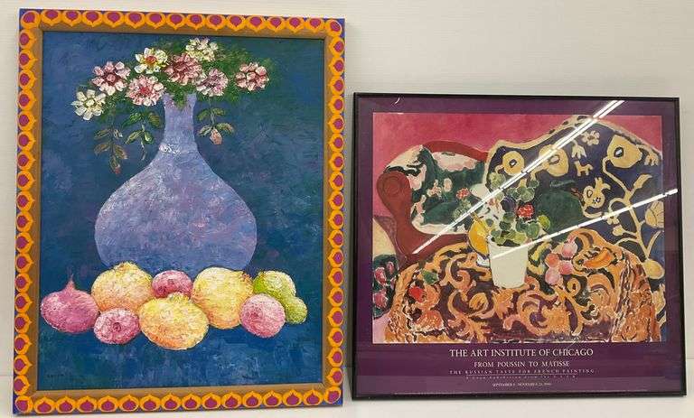 Framed Still Life Painting and Matisse Print...see description and photos image