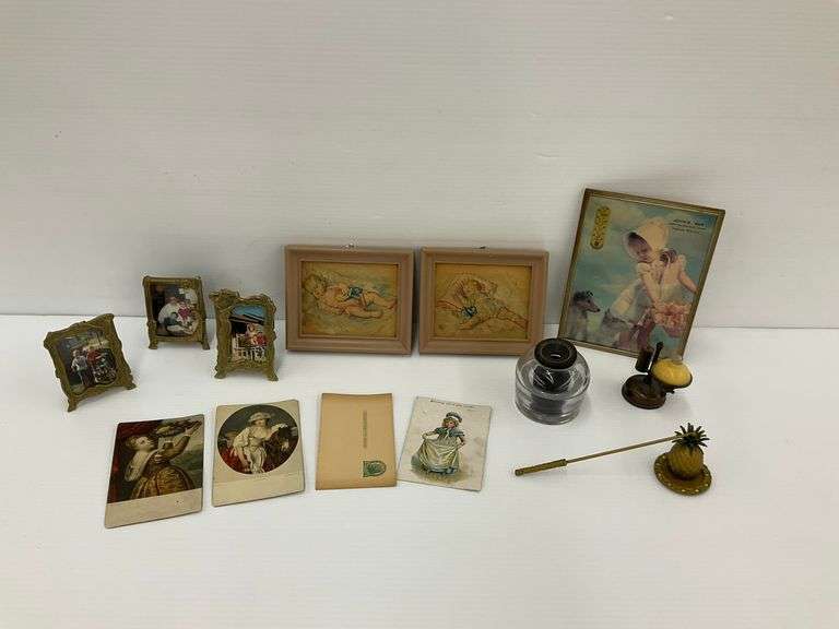 Framed Art, Postcards, Photo Frames, Ink Well & Pineapple Candle Snuffer image