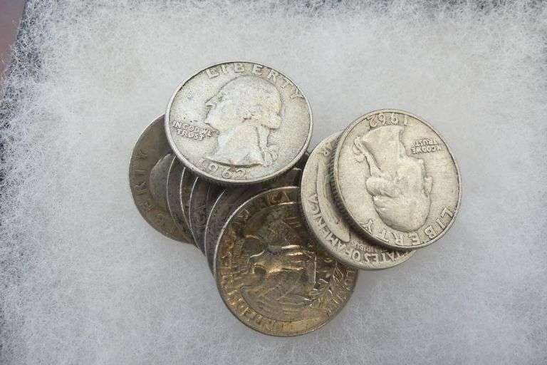 Ten Silver Washington Quarters - pre-1965 image