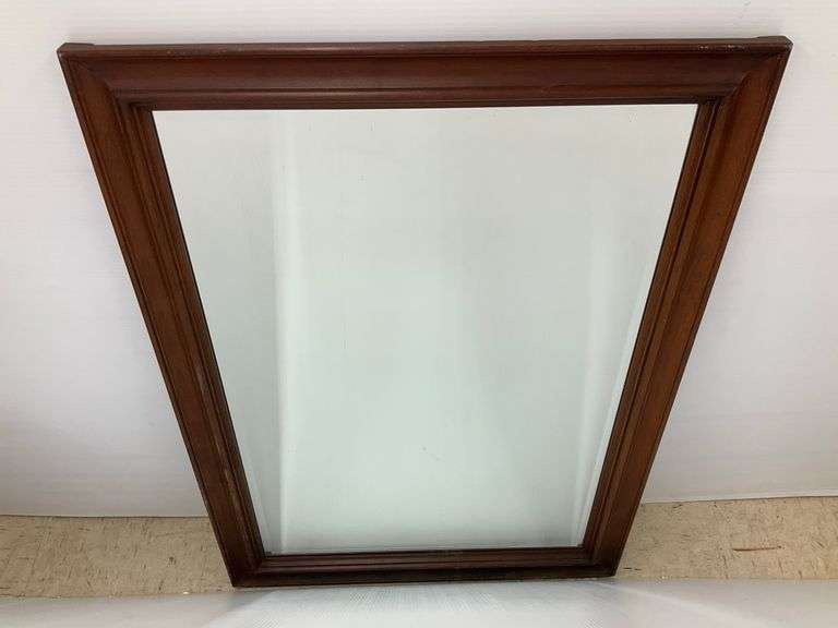 Beveled Wall Mirror with Wooden Frame image
