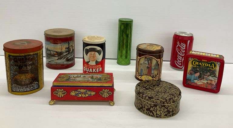 Group of Tins - Quaker Oats, Crayola, Coca-Cola, and More image