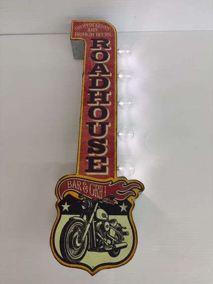 Roadhouse Bar & Grill Motorcycle LED Lighted Sign image
