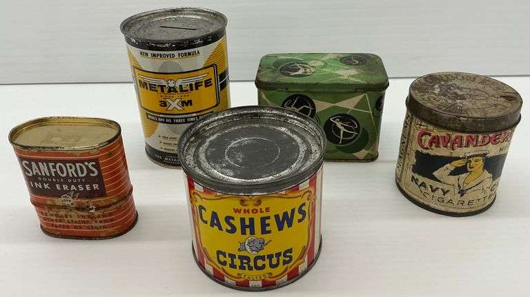 Collectible Advertising Tins: Cashews, Cigarettes, Ink Eraser, and More image