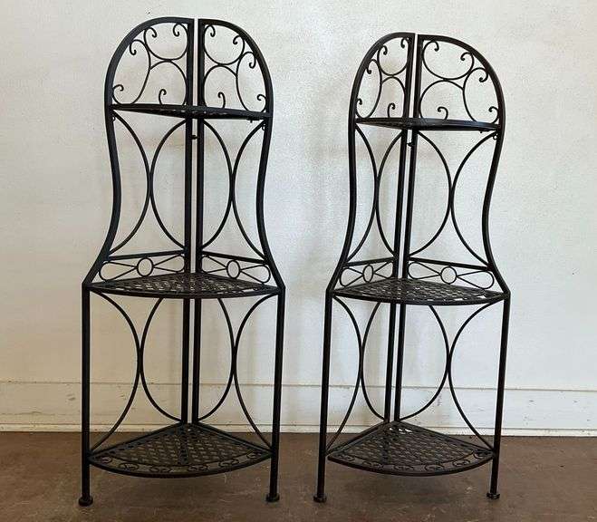 Two Wrought Iron Corner Display Shelves image
