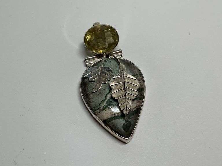 Sterling Silver Moss Agate & Peridot Pendant image