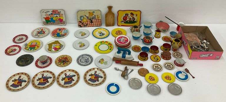 Vintage Children's Toy Dishes, Iron, and Utensil Lot image