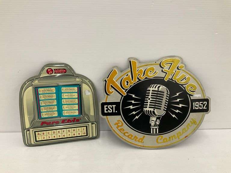 Pure Elvis Jukebox and Take Five Record Company Tin Signs image