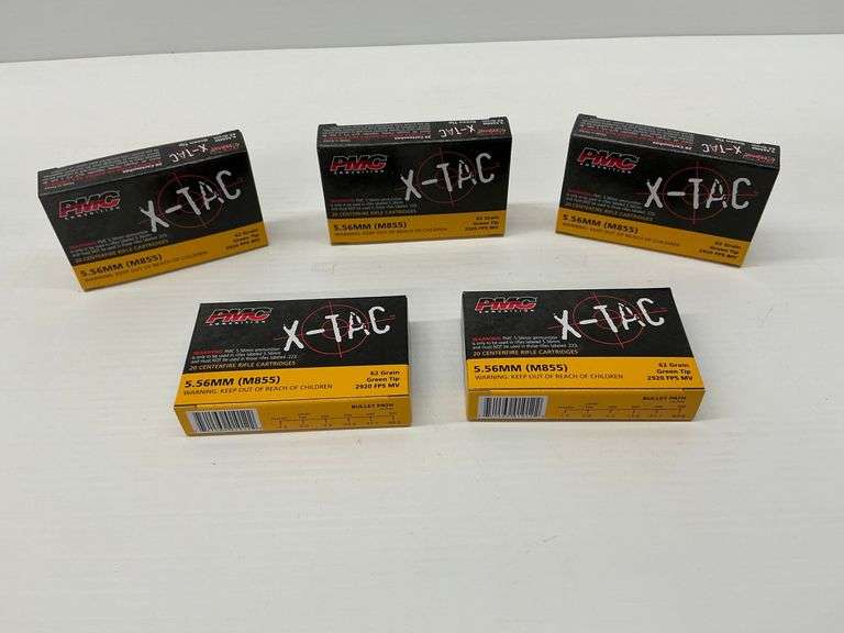 New PMC X-TAC 5.56mm (M855) Ammunition - Lot of 5 Boxes, 100 Total Rounds image