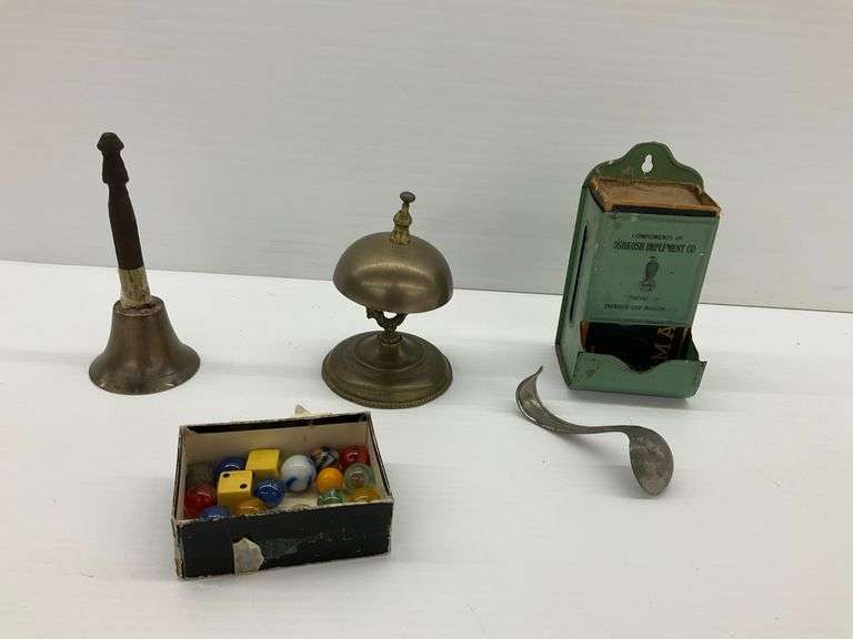 Oshkosh Implement Co. Match Holder, Marbles, Dice, and More image