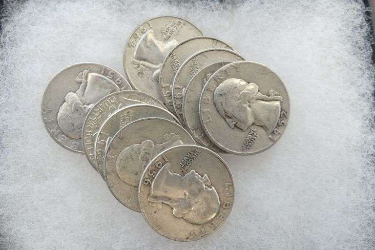 Ten Silver Washington Quarters - pre-1965 image