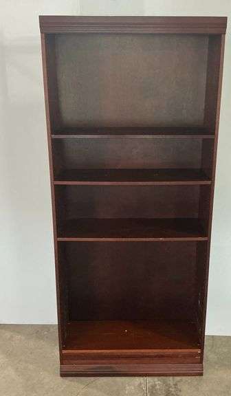 Mahogany-Finish Wooden Bookcase with Adjustable Shelves image