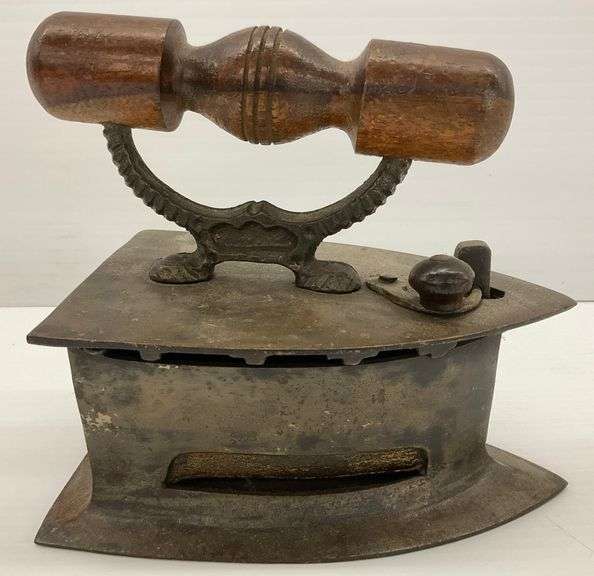 Antique Cast Iron Sadiron with Wooden Handle image