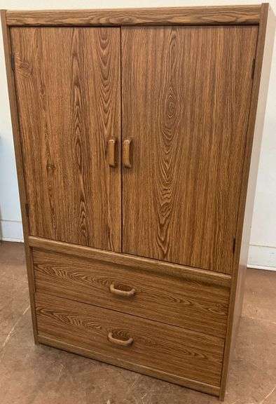 Wood Grain Cabinet with Shelves and Drawers image