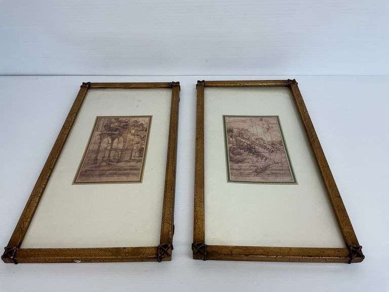 Pair of Metal Framed Architectural Sketch Prints...see description image
