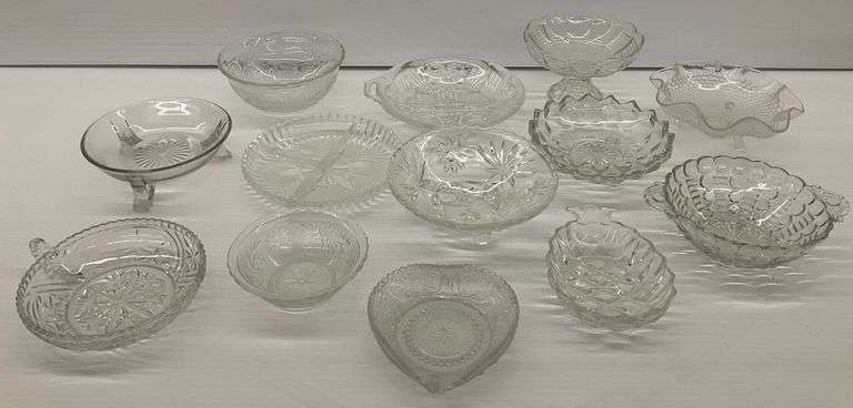 Vintage Clear Glass Bowls and Dishes - 13 Pieces image