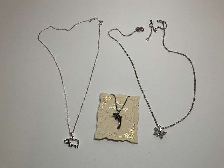 Sterling Silver Necklace Group with Elephant, Dolphin & Butterfly Pendants image