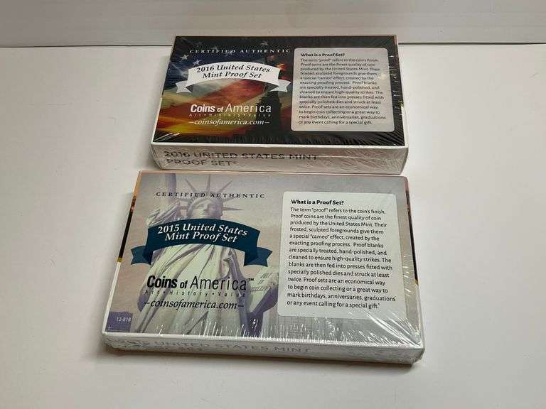 Sealed 2015 & 2016 United States Mint Proof Sets with Coins of America Packaging image
