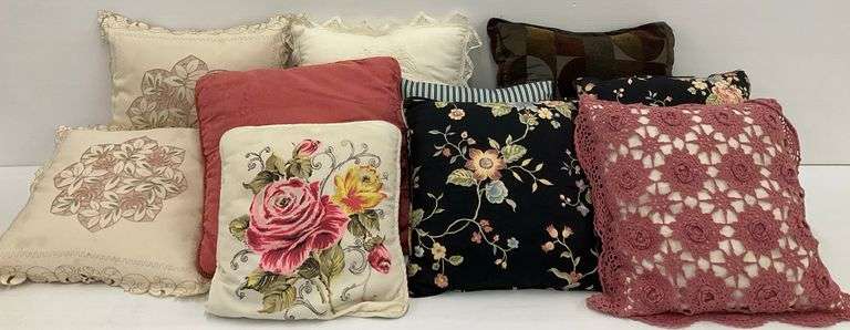 Ten Throw Pillows in Floral, Striped, and Geometric Designs image