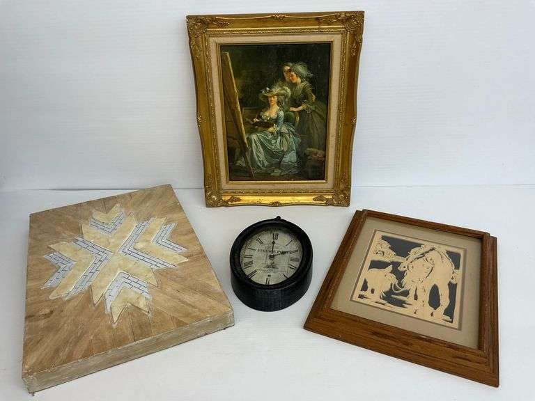 Home Decor: Framed Painting, Wall Clock, Decorative Box and Framed Art image