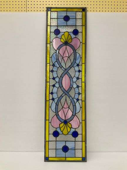 Stained Glass Window Panel with Floral Design, couple small cracks image