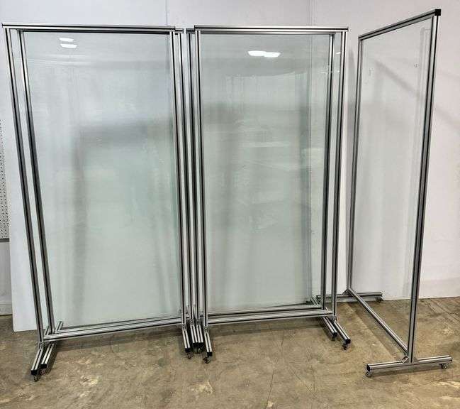 Set of Five Mobile Partitions with Aluminum Frames and Glass Panels image