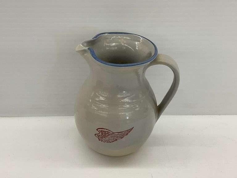 Red Wing Stoneware Pitcher with Blue Trim and Red Wing Logo image