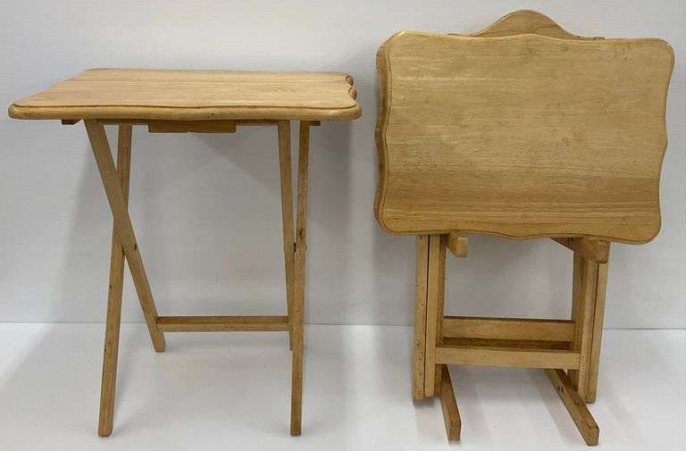 Three Wooden Folding TV Tray Tables with Stand image